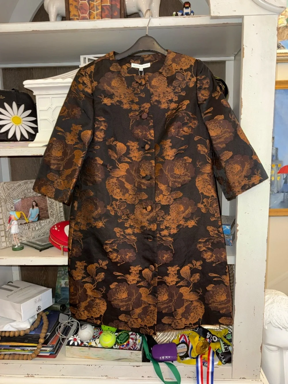 Preston & york brown Belinda black brocade jacket jacquard floral coat sz 4 - Picture 2 of 4
